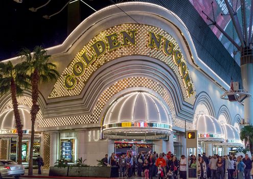 LAS VEGAS, NV/USA - FEBRUARY 14, 2016: The Golden Nugget Hotel and Casino in downtown Las Vegas. The Golden Nugget is owned and operated by Landry's, Inc.
