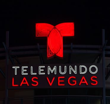 LAS VEGAS, NV/USA - FEBRUARY 14, 2016: Telemundo Las Vegas sign and logo at KBLR television studios in downtown Las Vegas.