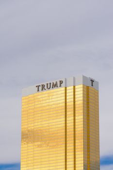 LAS VEGAS, NV/USA - FEBRUARY 14, 2016: The Trump Hotel Las Vegas timeshare and hotellocated on the Las Vegas Strip. The Trump is named after businessman, celebrity and politician Donald Trump.