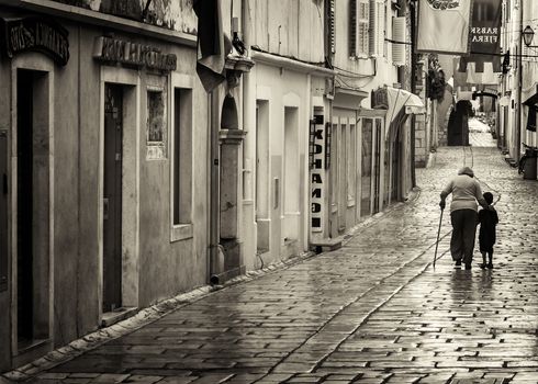 Rab, Croatia - August 5, 2015: Old Town of Rab, Croatian island famous for its four bell towers and sandy beaches.