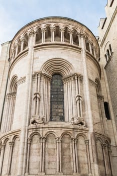 Detail of church of San Vigilio, Trento, Italy. The style of the temple is a Romanesque-Lombard, but reflects clear Gothic influences.