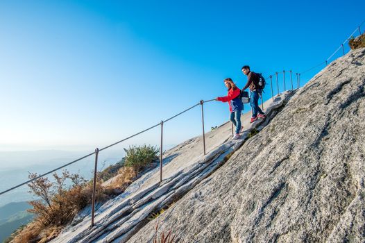 SEOUL, SOUTH KOREA - SEP 27: Climbers and Tourists on Bukhansan mountain. Photo taken on Sep 27, 2015 in Seoul, South Korea.