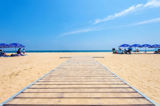 BUSAN, SOUTH KOREA - JUNE 1: Haeundae beach one of the popular beaches of Busan on June 1, 2015 in Busan, South Korea.