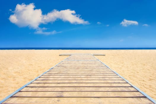 Beautiful beach and sea with wooden floor.