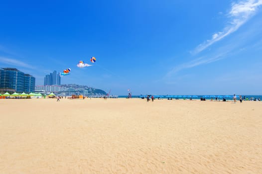 BUSAN, SOUTH KOREA - JUNE 1: Haeundae beach one of the popular beaches of Busan on June 1, 2015 in Busan, South Korea.