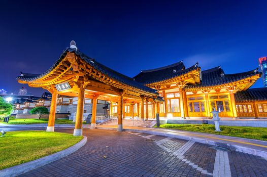 Traditional Korean style architecture at night in Seoul,Korea