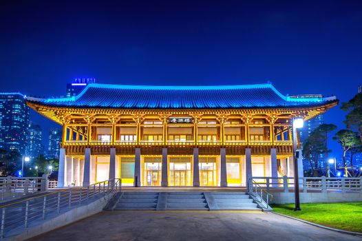 Traditional Korean style architecture at night in Seoul,Korea