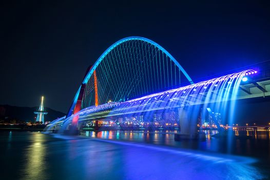 Rainbow fountain show at Expo Bridge in South Korea.