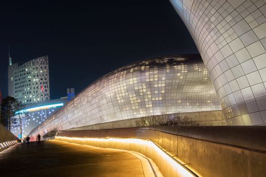 SEOUL, SOUTH KOREA - FEBRUARY 3: Dongdaemun Design Plaza is a modern architecture in Seoul designed by Zaha Hadid. Photo taken February 3,2015 in Seoul, South Korea.