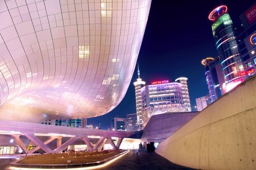 SEOUL, SOUTH KOREA - FEBRUARY 3: Dongdaemun Design Plaza is a modern architecture in Seoul designed by Zaha Hadid. Photo taken February 3,2015 in Seoul, South Korea.