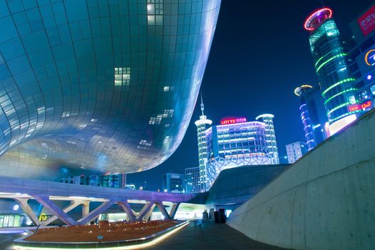 SEOUL, SOUTH KOREA - FEBRUARY 3: Dongdaemun Design Plaza is a modern architecture in Seoul designed by Zaha Hadid. Photo taken February 3,2015 in Seoul, South Korea.