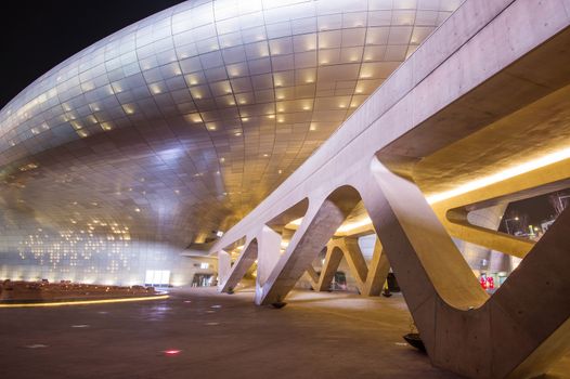SEOUL, SOUTH KOREA - MARCH 15: Dongdaemun Design Plaza is a modern architecture in Seoul designed by Zaha Hadid. Photo taken March 15,2015 in Seoul, South Korea.