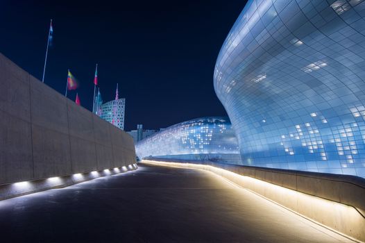 SEOUL, SOUTH KOREA - MARCH 15: Dongdaemun Design Plaza is a modern architecture in Seoul designed by Zaha Hadid. Photo taken March 15,2015 in Seoul, South Korea.