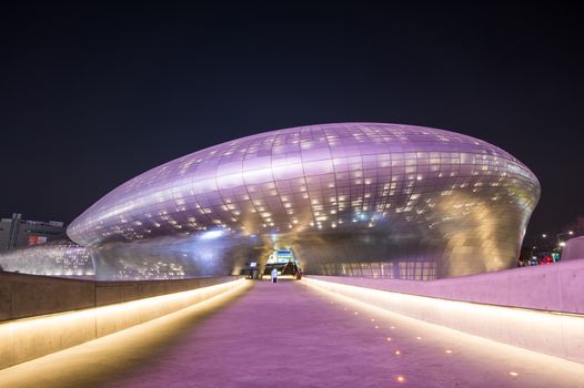 SEOUL, SOUTH KOREA - MARCH 15: Dongdaemun Design Plaza is a modern architecture in Seoul designed by Zaha Hadid.Photo taken March 15,2015 in Seoul, South Korea.