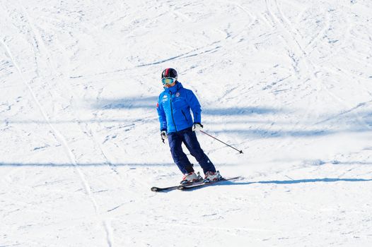 DEOGYUSAN,KOREA - JANUARY 1: Skier skiing on Deogyusan Ski Resort in winter,South Korea on January 1, 2016.