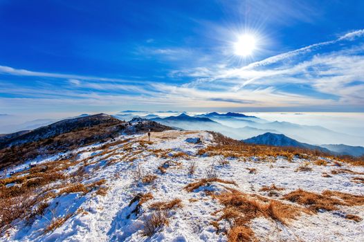 Peak of Deogyusan mountains in winter,South Korea.