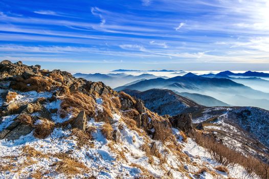 Peak of Deogyusan mountains in winter,South Korea.Winter lanscape.