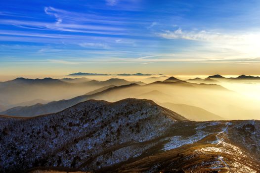 Peak of Deogyusan mountains in winter,South Korea. Winter landscape.