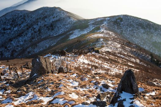 Peak of Deogyusan mountains in winter,South Korea. Winter landscape.