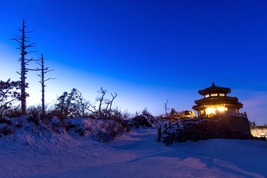 Deogyusan mountains at night in winter,South Korea.