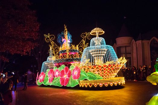 SEOUL, KOREA - DECEMBER 21,2014: A beautiful parade at night in Everland. Photo taken on December 21, 2014 in Seoul, South Korea.