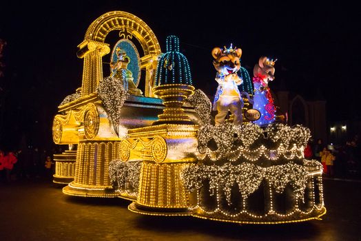 SEOUL, KOREA - DECEMBER 21,2014: A beautiful parade at night in Everland. Photo taken on December 21, 2014 in Seoul, South Korea.