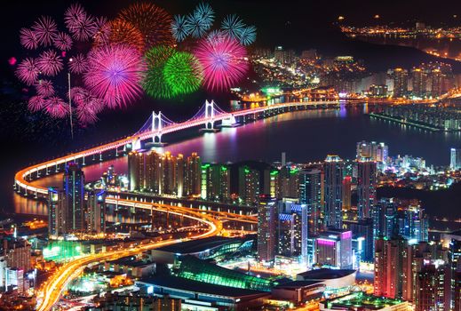 Firework festival at GwangAn Bridge in Busan,South Korea.