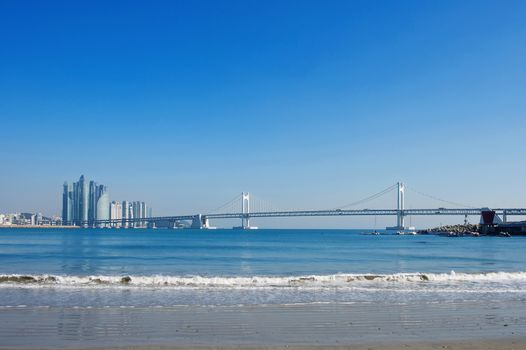 Gwangan bridge and Haeundae in Busan,Korea