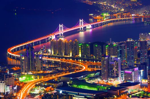 GwangAn Bridge and Haeundae at night in Busan,Korea