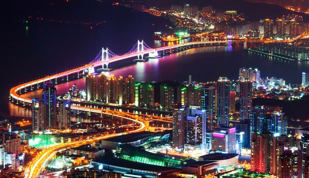 GwangAn Bridge and Haeundae at night in Busan,Korea