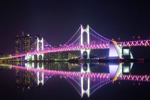 GwangAn Bridge and Haeundae at night in Busan,Korea