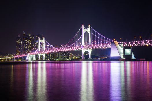 GwangAn Bridge and Haeundae at night in Busan,Korea