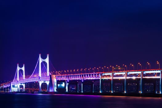 GwangAn Bridge and Haeundae at night in Busan,Korea