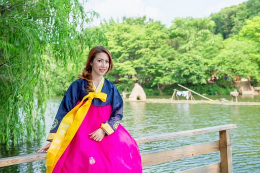 Woman with Hanbok,the traditional Korean dress.