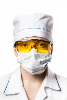 portrait of a woman in uniform on white background