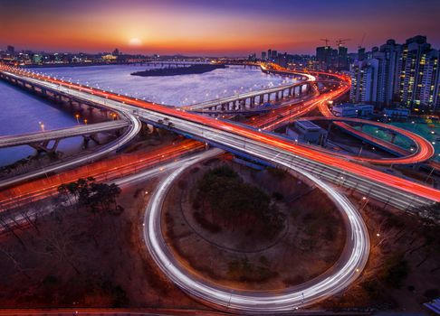 Mapo bridge and Seoul cityscape in Korea.