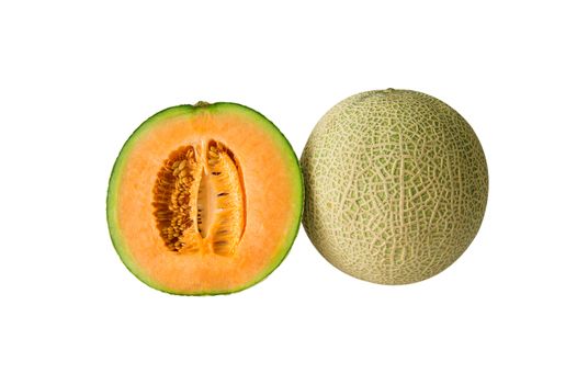 cantaloupe melon isolated on white background.