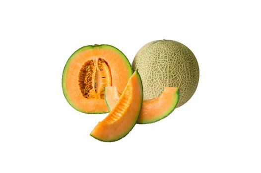 cantaloupe melon isolated on white background.