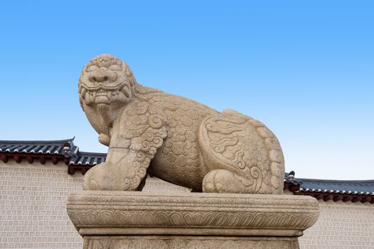 Haechi,Statue of a mythological lion-like animal at Gyeongbokgung Palace,South Korea.