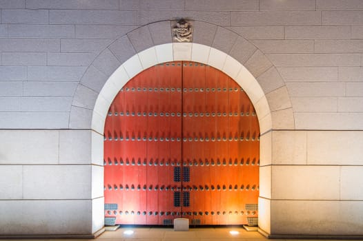 The Door of Geyongbokgung Palace at night in Seoul, South Korea.