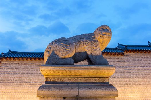 Gyeongbokgung palace at night in Seoul, South Korea.