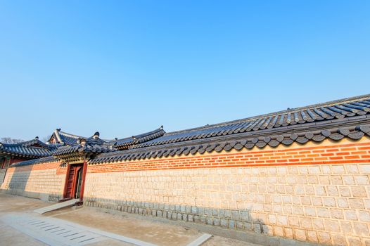 Roof of Gyeongbokgung palace in Seoul, Korea