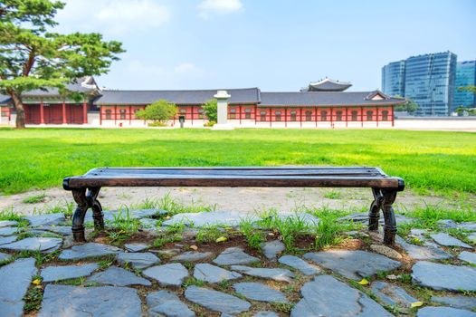 wooden bench at a park.