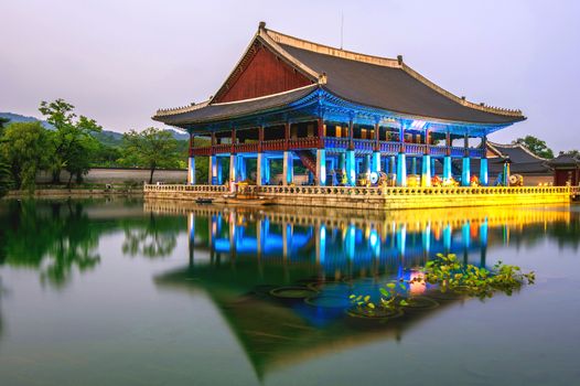 Gyeongbokgung Palace and Milky Way at night in seoul,Korea.