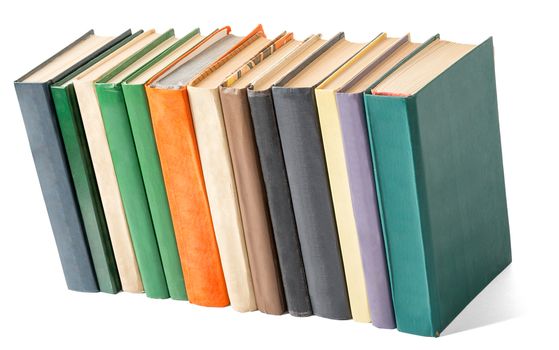 Set of colorful books isolated on white background, closeup