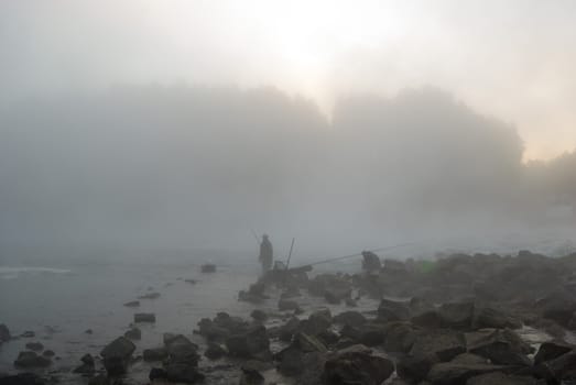 landscape with natural fogy river, nature series