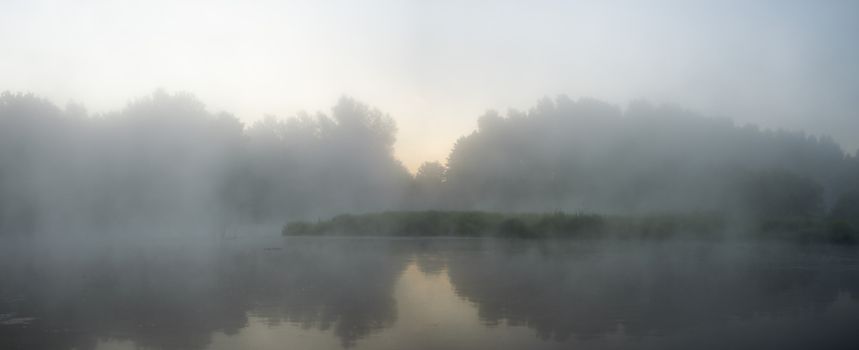 landscape with natural fogy river, nature series