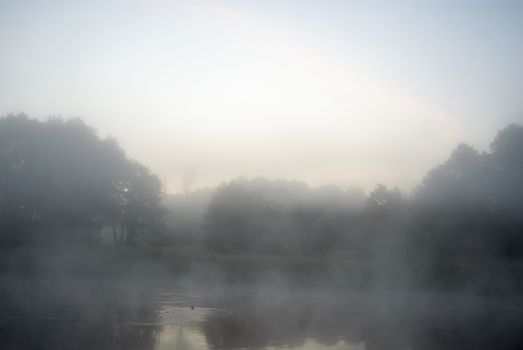 landscape with natural fogy river, nature series