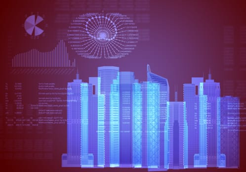 Abstract background with 3d city model and graphical chart, technology concept