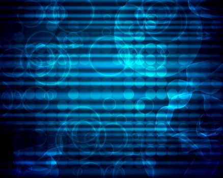 Abstract blue background with light spots and circles, technology concept